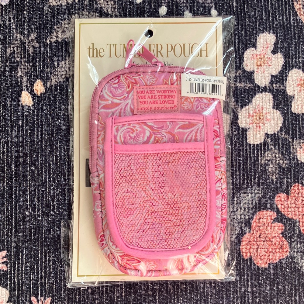 Simply Southern Pink Water Bottle Coffee Tumbler Pouch Wallet + Phone Holder NWT